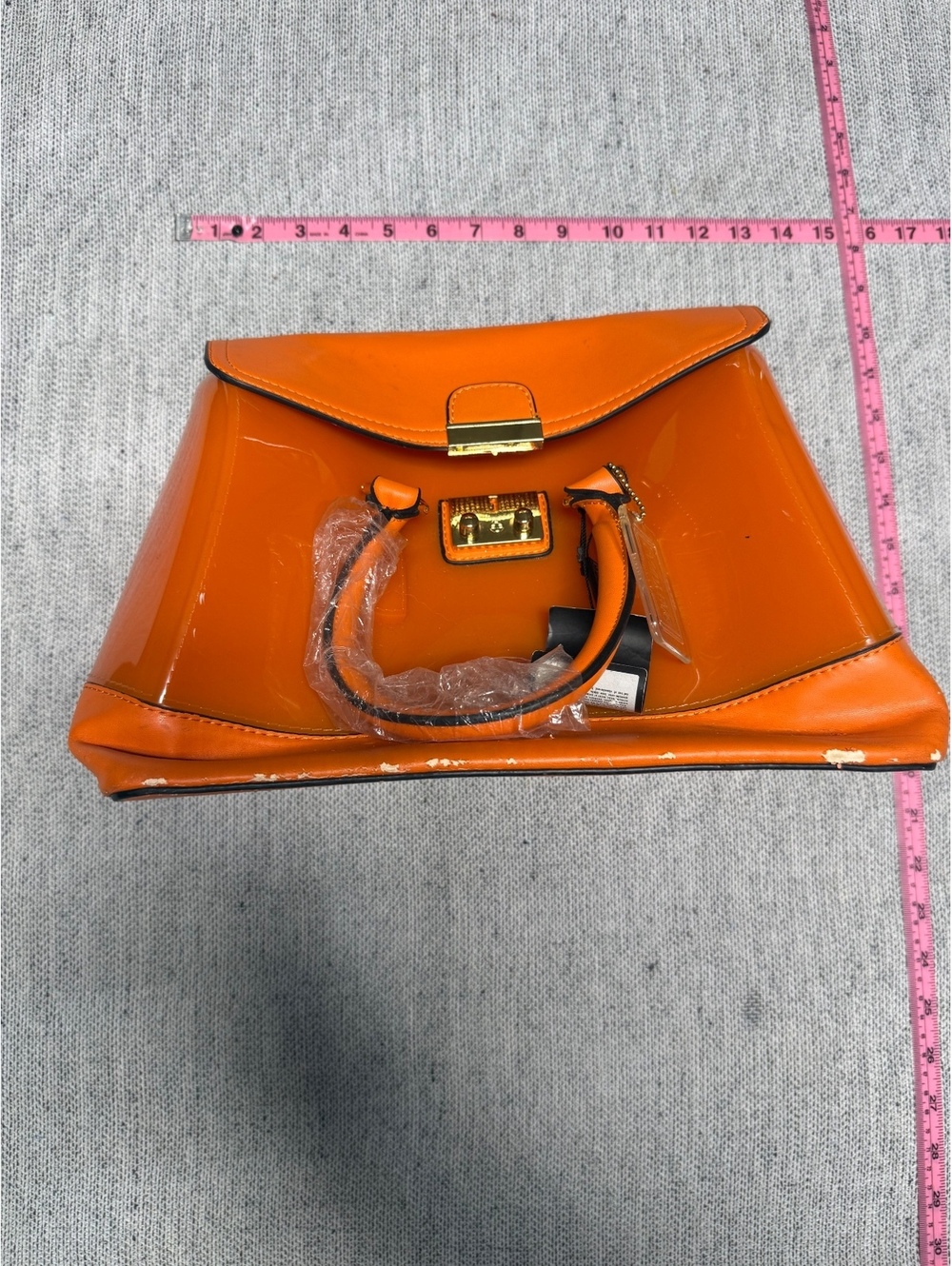 Furla Orange Patent Leather Handbag with Gold Hardware